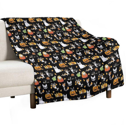 Corgi Halloween - Black Throw Blanket
