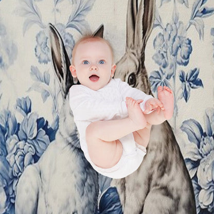 Toile De Jouy Blue Two Rabbits  Delft Blue  Floral And Animal Throw Blanket