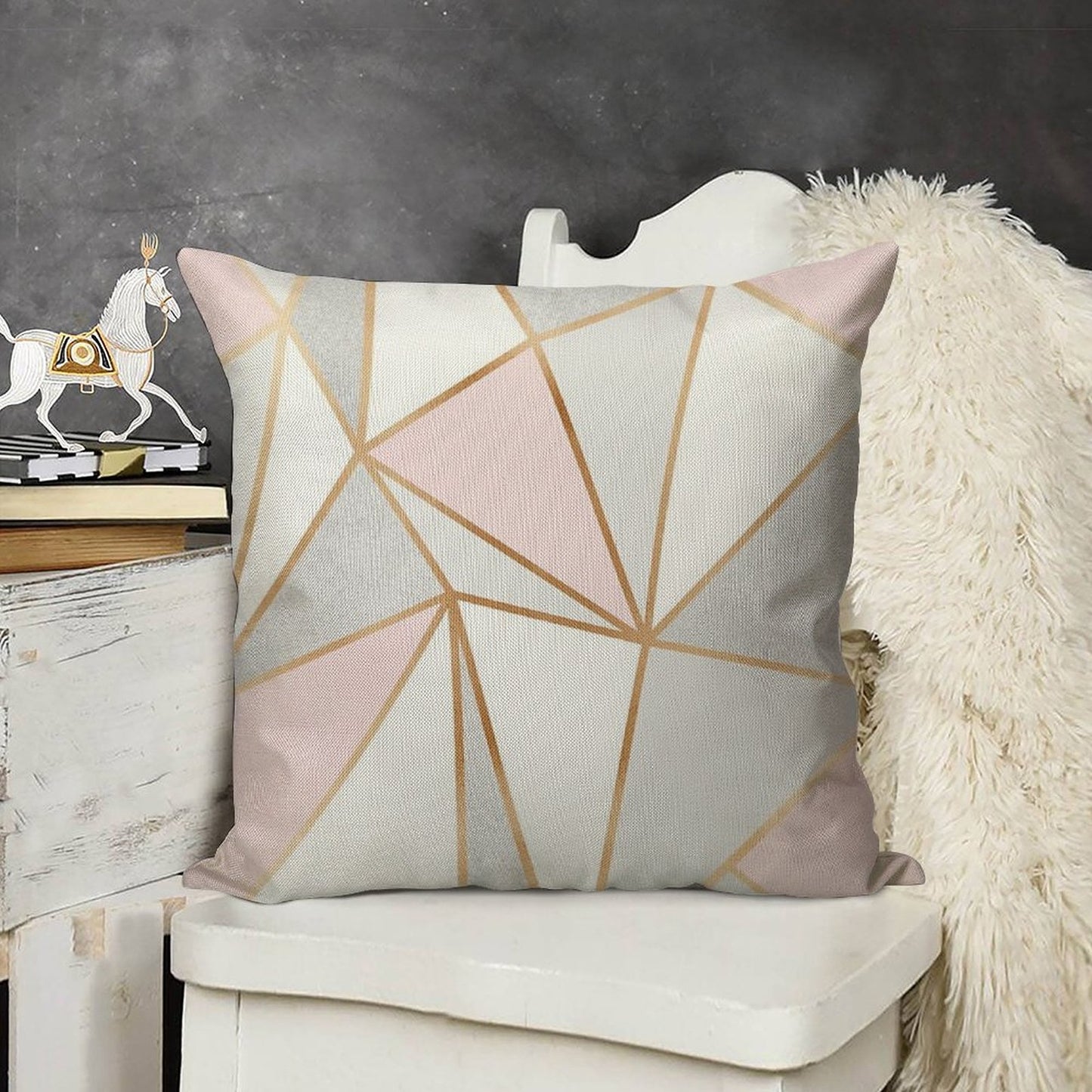 Pink, Grey & Gold Geo Linen Throw Pillow Cover