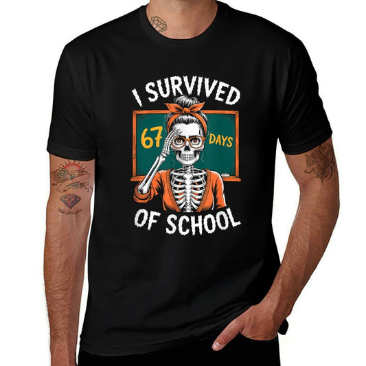 I Survived 67 Days of School 6-7 Funny Teacher 67 Skeleton  Soft T-Shirt