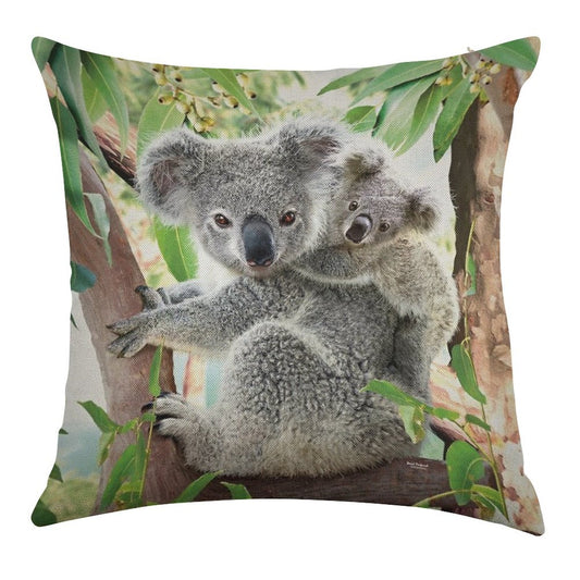 Koala Cuddles Linen Throw Pillow Cover