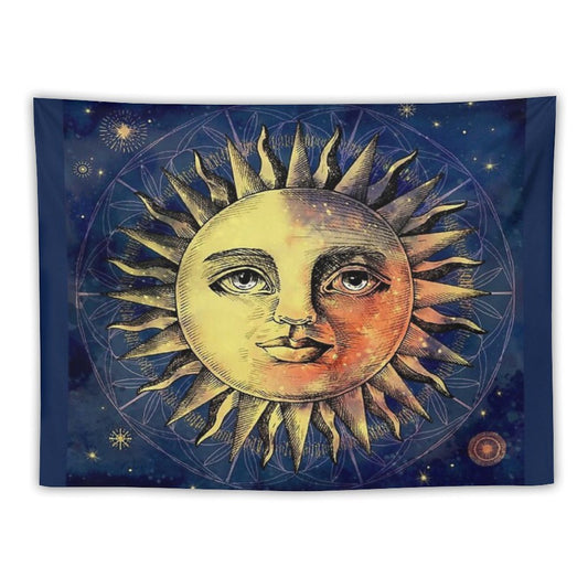 Celestial Antique Sun And Sky Watercolor Batik Tapestry