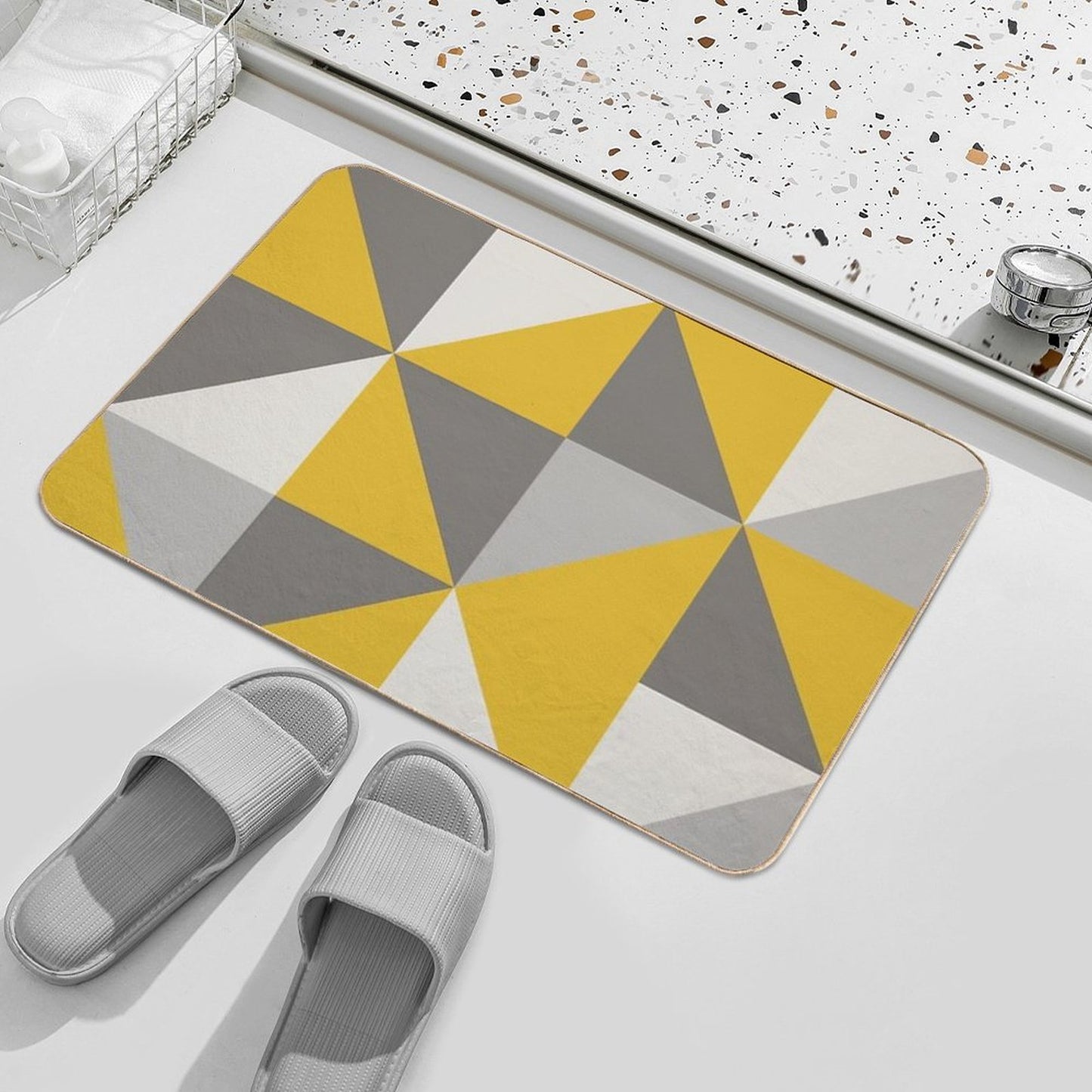 Retro Triangle Design in Yellow And Grey Bath Mat