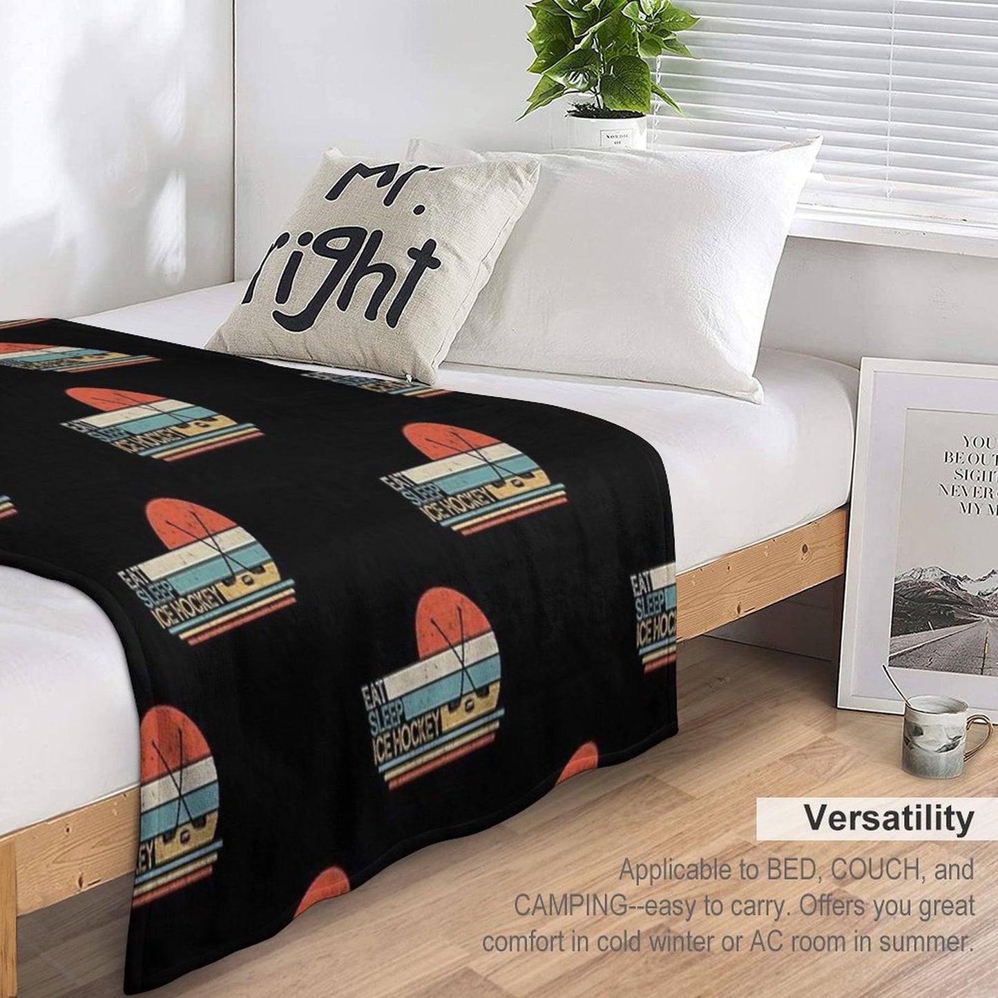 Ice Hockey Vintage Eat Sleep Throw Blanket