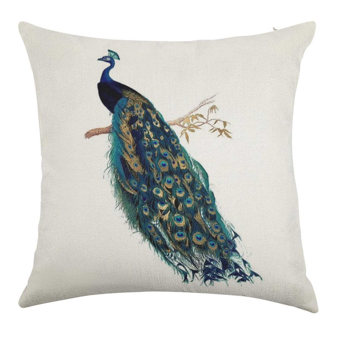Vintage Peacock Linen Throw Pillow Cover