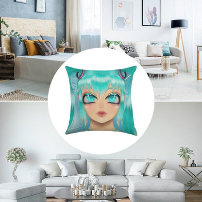 Hatsune Miku Deep Sea Lily Print Linen Throw Pillow Cover