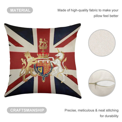 Union Jack with Windsor Insignia Linen Throw Pillow Cover