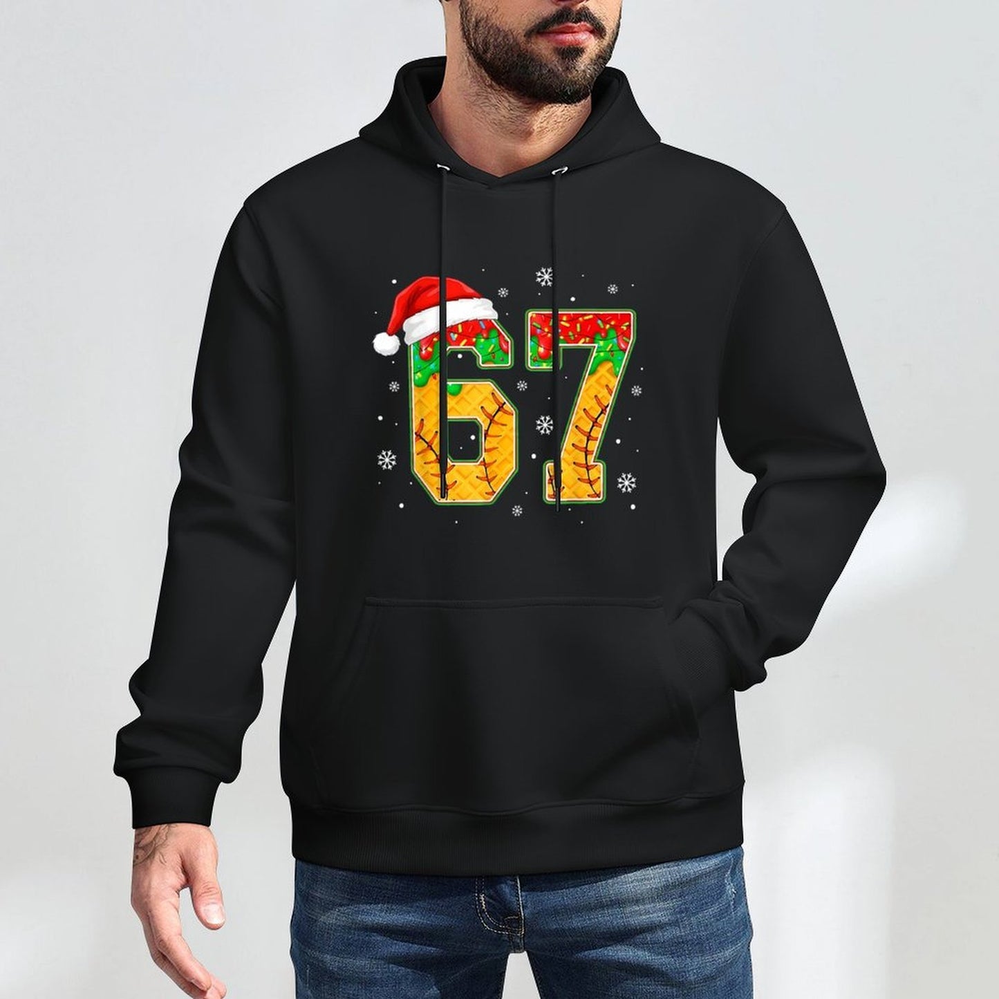 Funny Meme 67 Christmas Baseball Ice Cream Men Boy Xmas Shrink-Resistant Hoodie