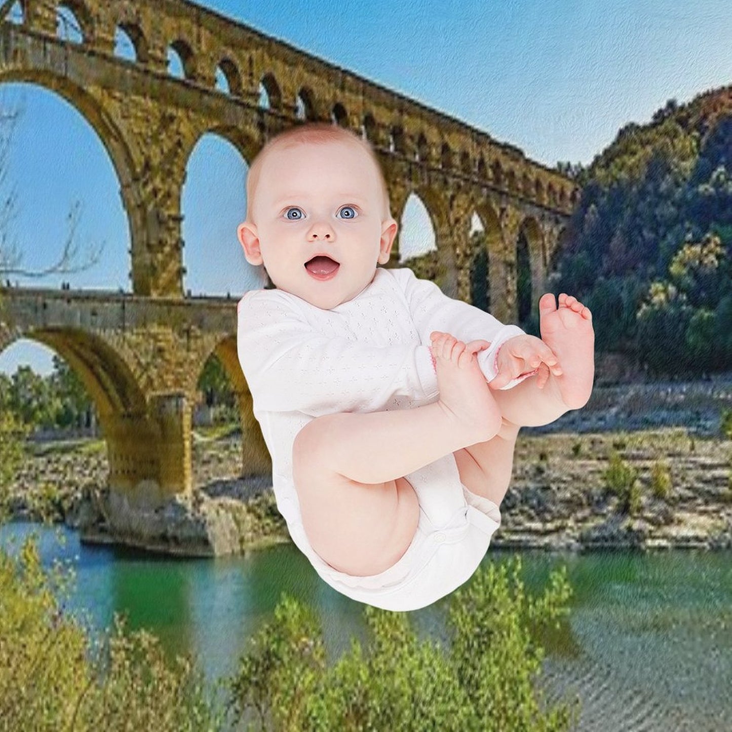 Roman Aqueduct Ruins, Pont Du Gard, Provence, France Color Photograph  Photography Throw Blanket