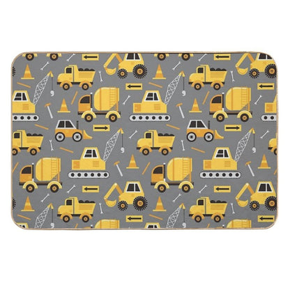 Construction Trucks on Gray  Easy Maintenance Bath Mat