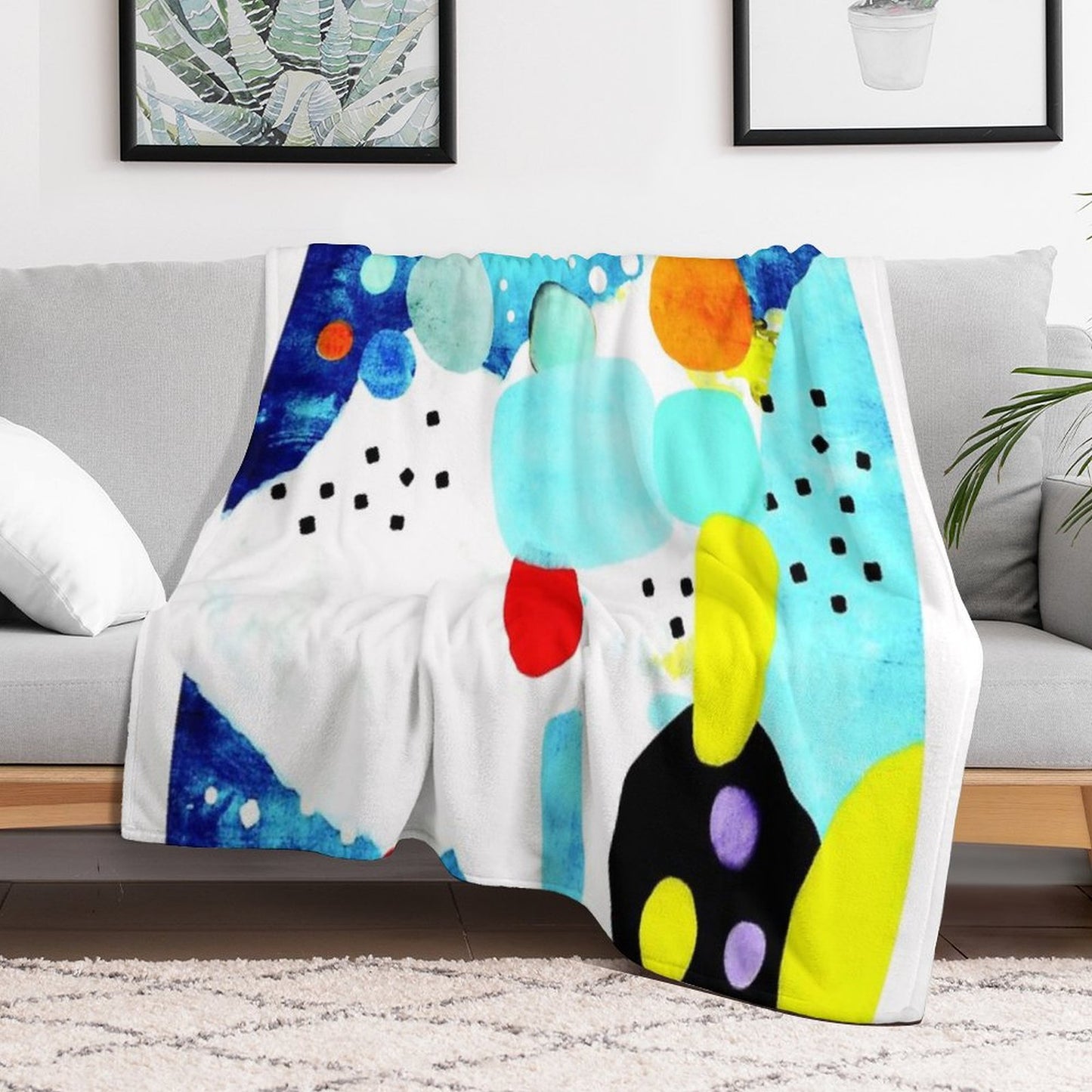 Marine Blue And White Abstract Art Throw Blanket