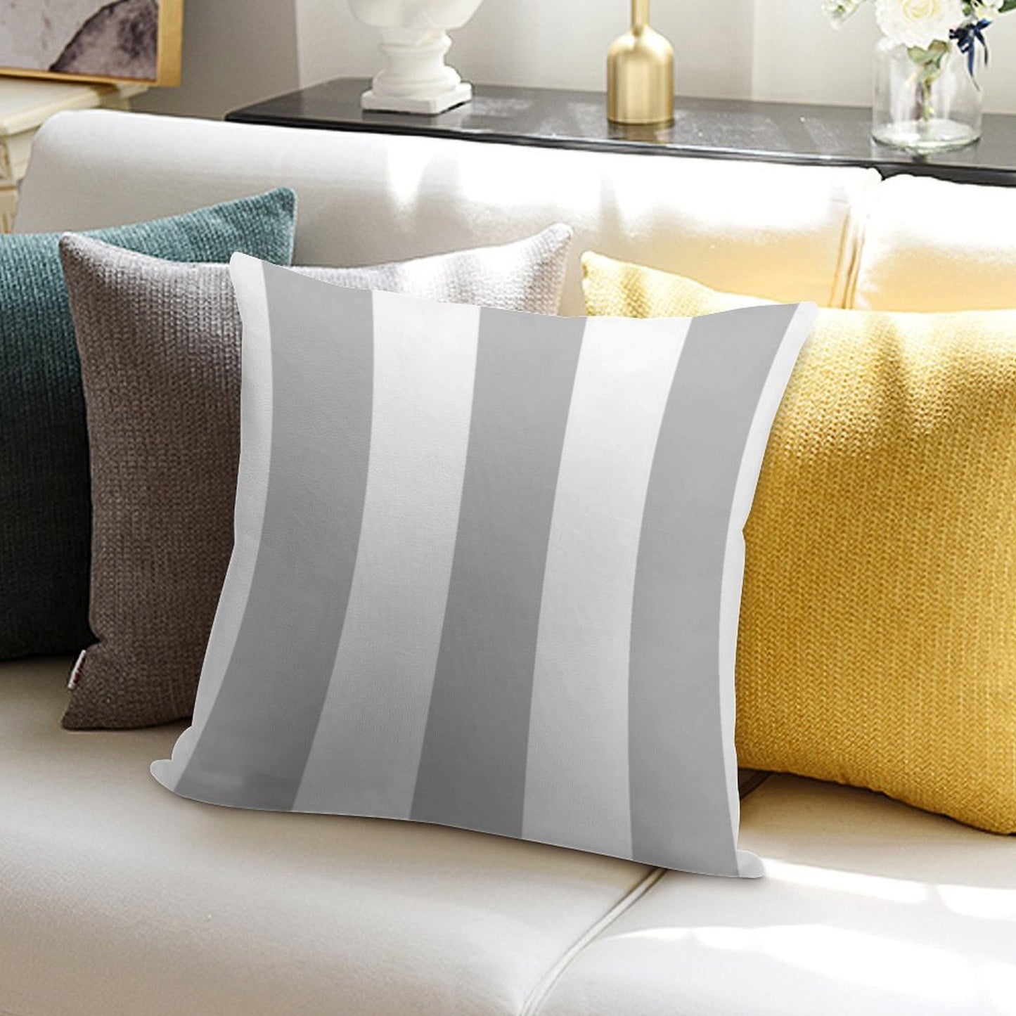 Silver Gray And White Stripes Soft Hidden Zipper Throw Pillow