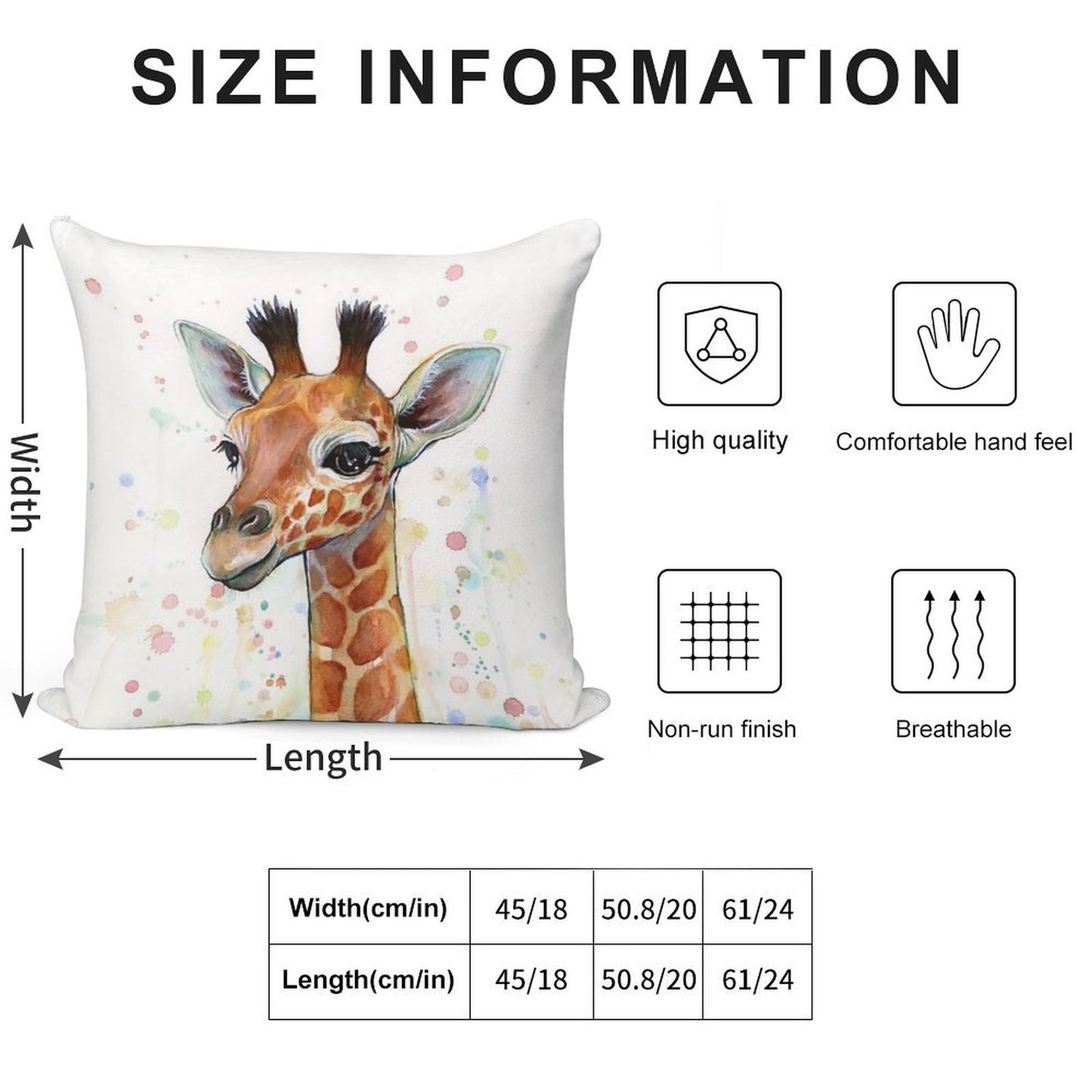 Baby Giraffe Watercolor Painting, Nursery Art Soft Fade-Resistant Throw Pillow