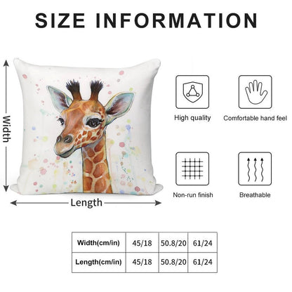 Baby Giraffe Watercolor Painting, Nursery Art Soft Fade-Resistant Throw Pillow