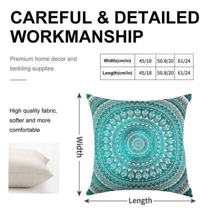 Mandala Turquoise Linen Throw Pillow Cover