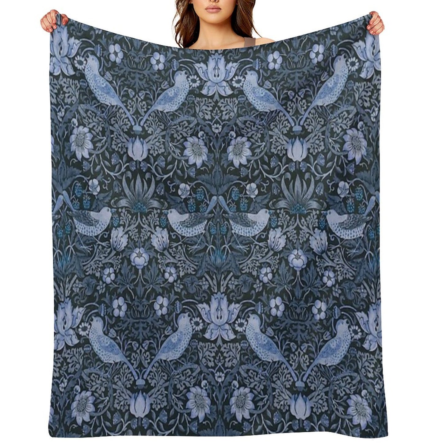 William Morris - Strawberry Thief, Blue Throw Blanket