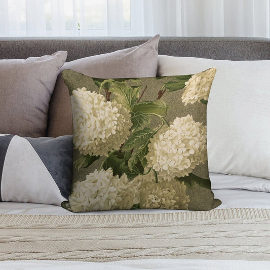 Vintage Victorian White Hydrangea Floral Soft High-Density Material Throw Pillow