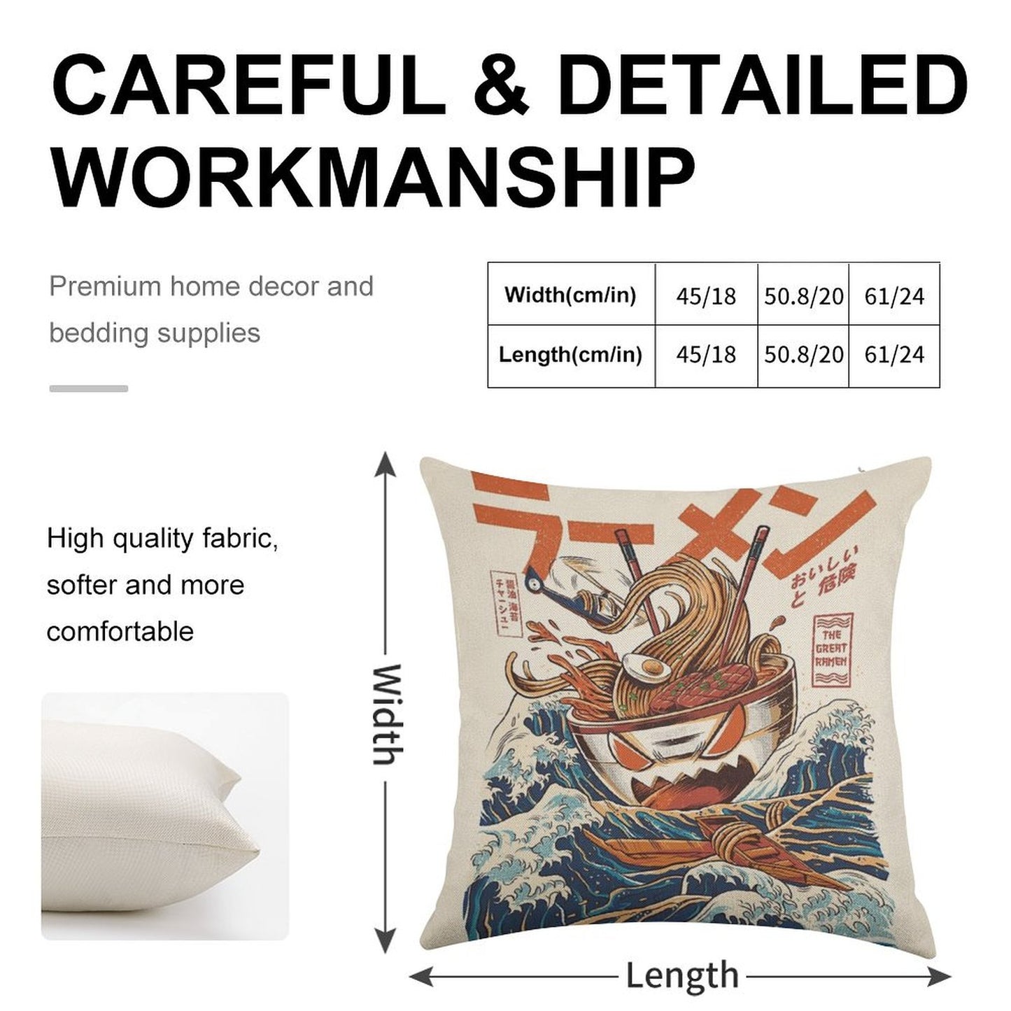 The Great Ramen Off Kanagawa Linen Throw Pillow Cover