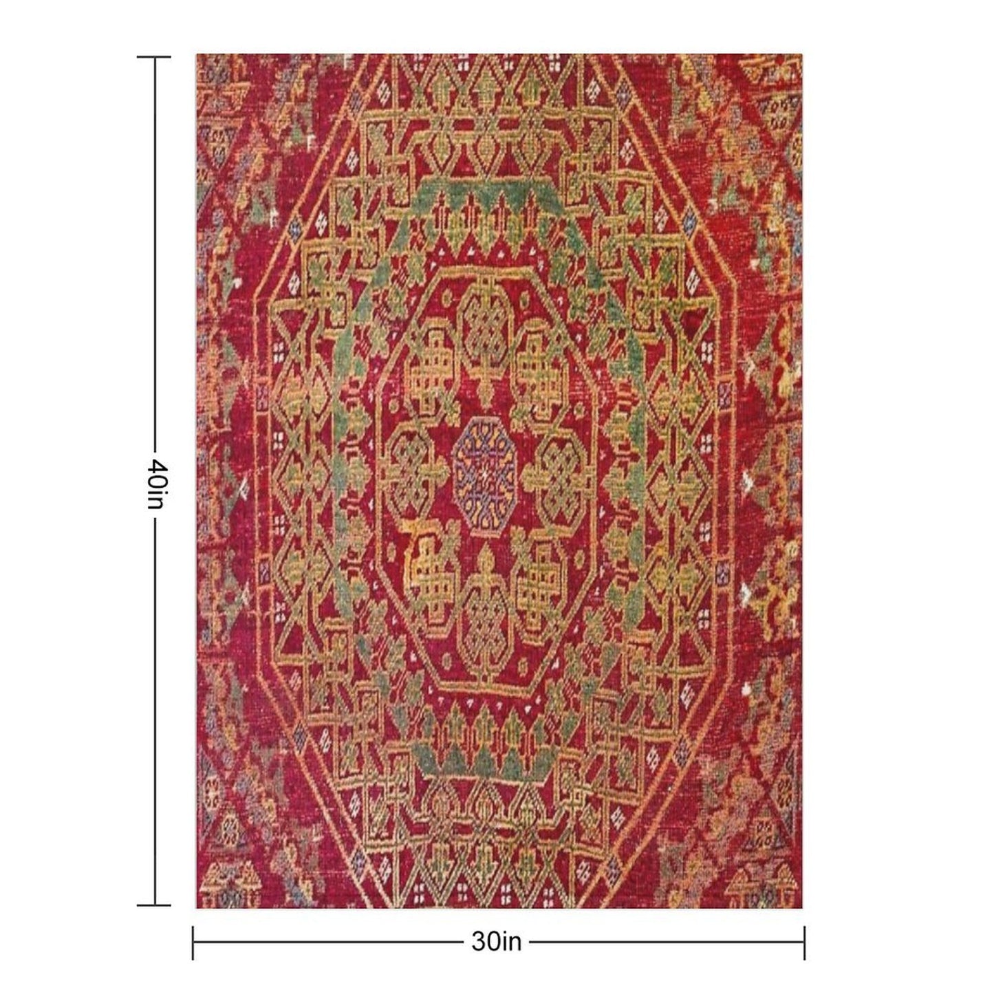 Bohemian Medallion VII  15th Century Old Distressed Red Green Coloful Ornate Accent Rug Pattern Throw Blanket