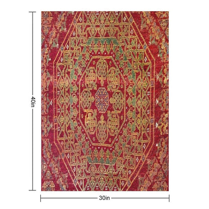 Bohemian Medallion VII  15th Century Old Distressed Red Green Coloful Ornate Accent Rug Pattern Throw Blanket