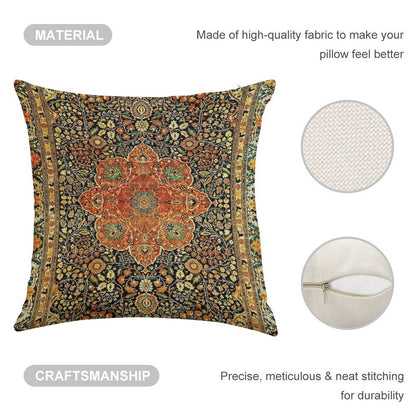 Antique Persian Mohtashem Kashan Rug Print Linen Throw Pillow Cover