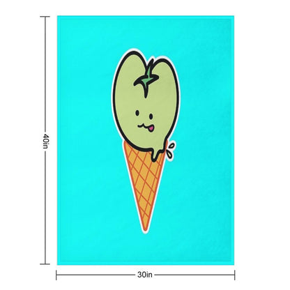 Kawaii Green Tomato Mascot No. 4 Throw Blanket