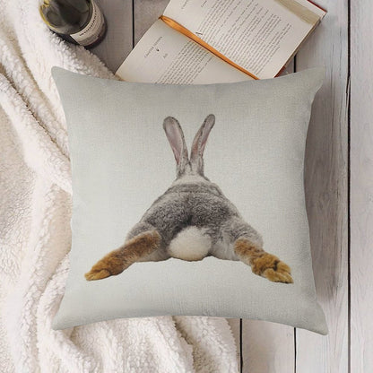 Cute Bunny Rabbit Tail Butt Image Picture Linen Throw Pillow Cover