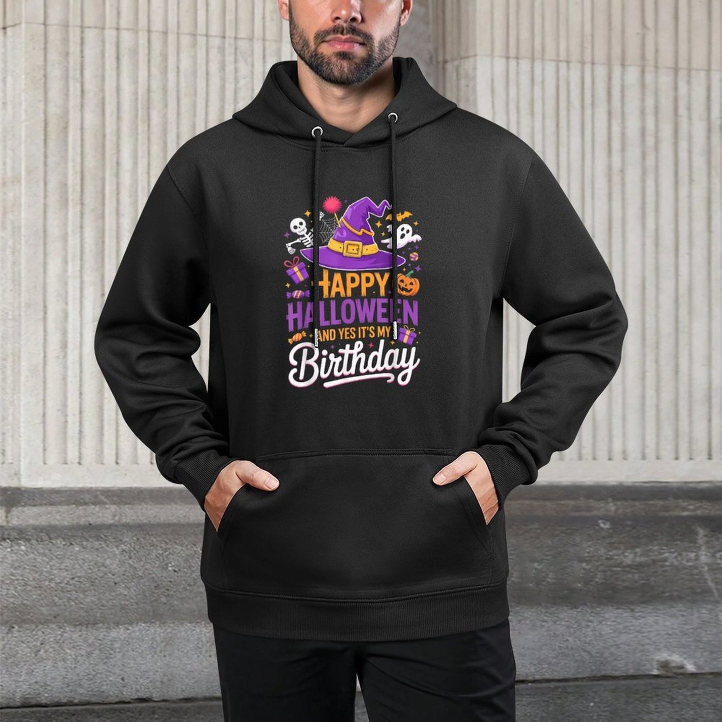 Happy Halloween And Yes It’s My Birthday Witch Hat Spooky Colorfast Hoodie