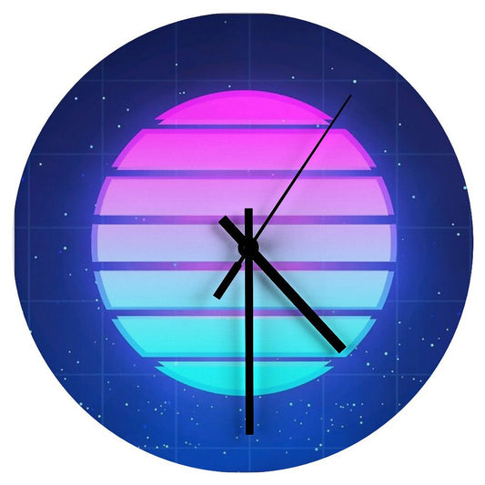 80s Retro Sunset Vaporwave Synthwave Sun Wall Clock