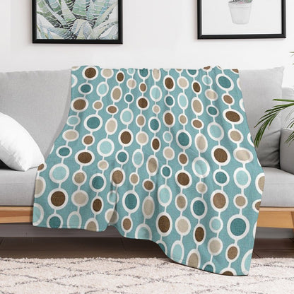 Mid Century Modern Geometric Circle Atomic Art Print 2 - Blue Brown Throw Blanket