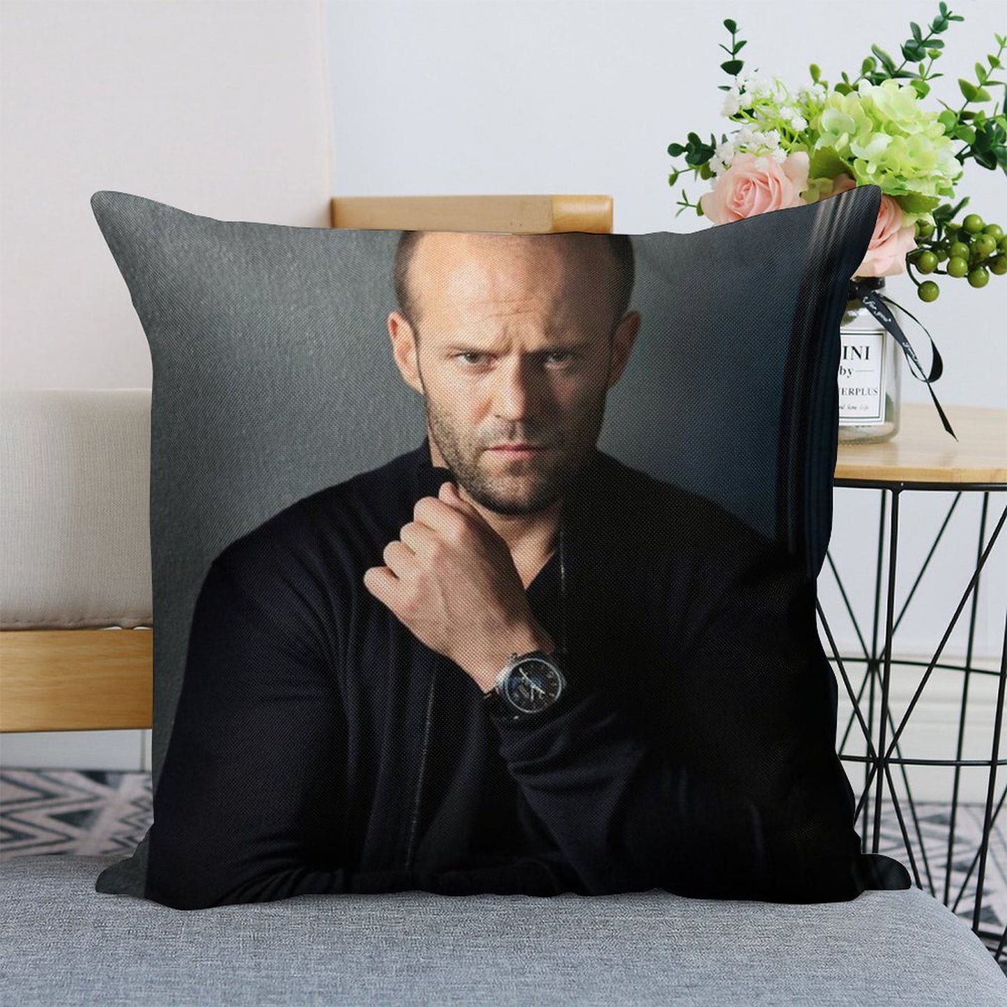 Jason Statham Linen Throw Pillow Cover