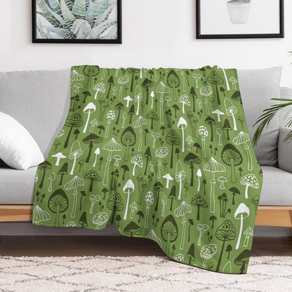 Mushrooms in Green Throw Blanket