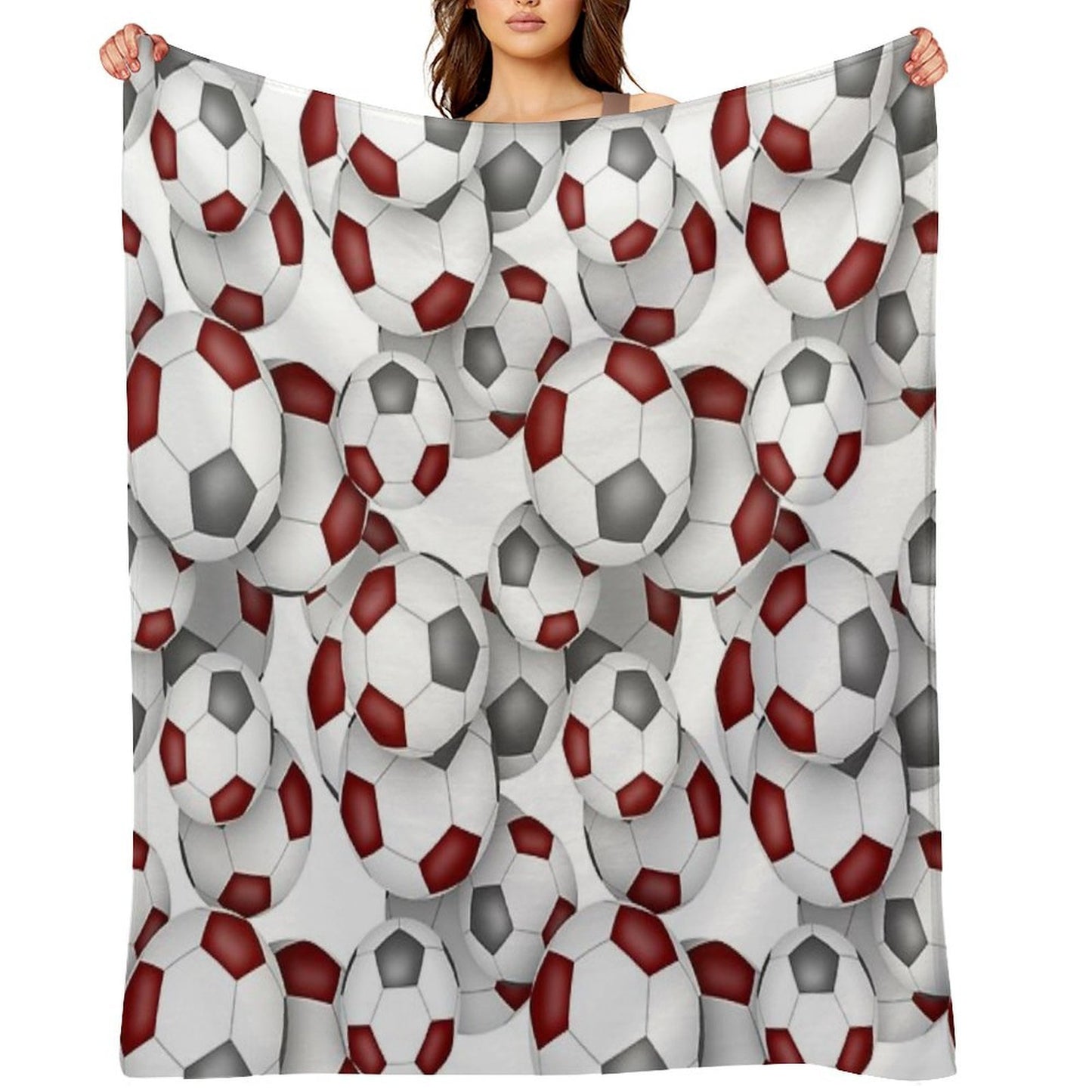 Maroon & Gray Soccer Balls Pattern Throw Blanket