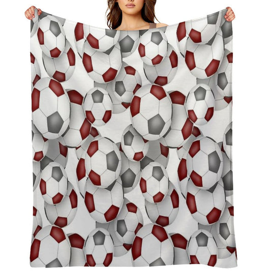 Maroon & Gray Soccer Balls Pattern Throw Blanket