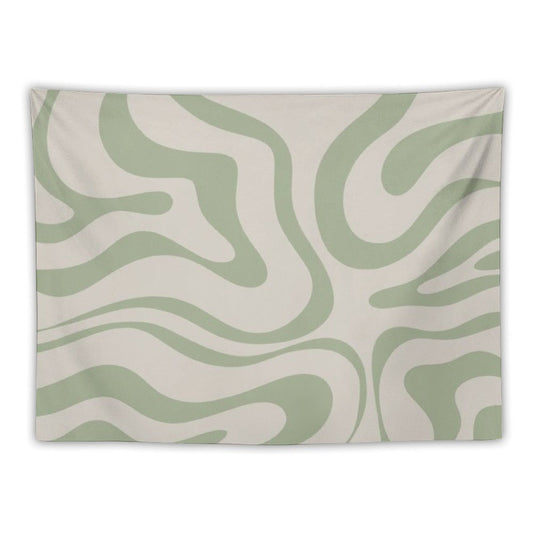Liquid Swirl Abstract Pattern in Beige And Sage Green Tapestry