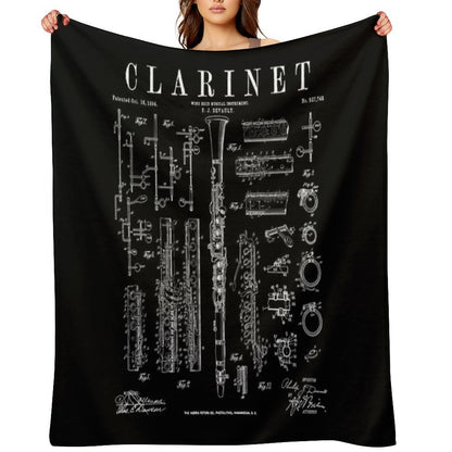 Clarinet Vintage Patent Clarinetist Drawing Print Throw Blanket
