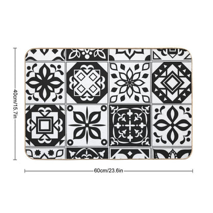 Black White Tiles Bath Mat