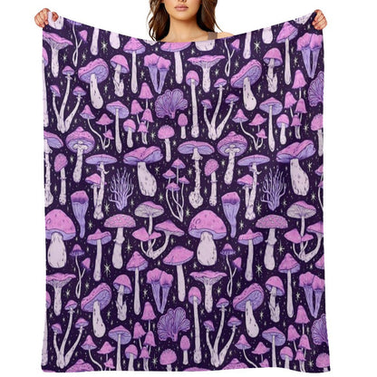 Deadly Mushrooms Dark Purple Throw Blanket