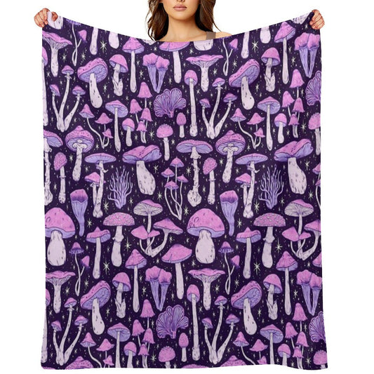 Deadly Mushrooms Dark Purple Throw Blanket