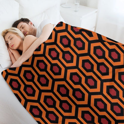 Geometric Pattern Looped Hexagons OrangeRedBlack Throw Blanket