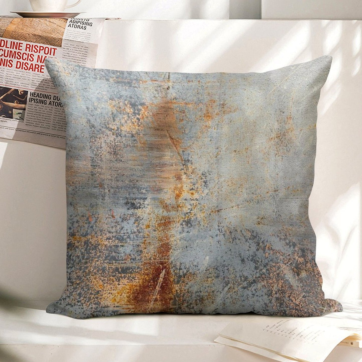 Burn Blue Rust Linen Throw Pillow Cover