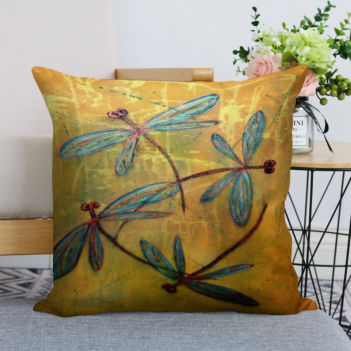 Dragonfly Haze Linen Throw Pillow Cover