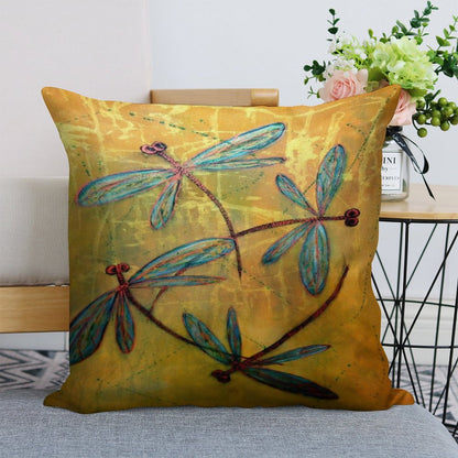 Dragonfly Haze Linen Throw Pillow Cover