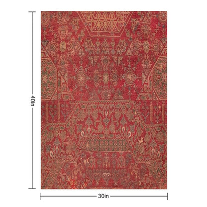 Bohemian Medallion II  15th Century Old Distressed Red Green Colorful Ornate Accent Rug Pattern Throw Blanket