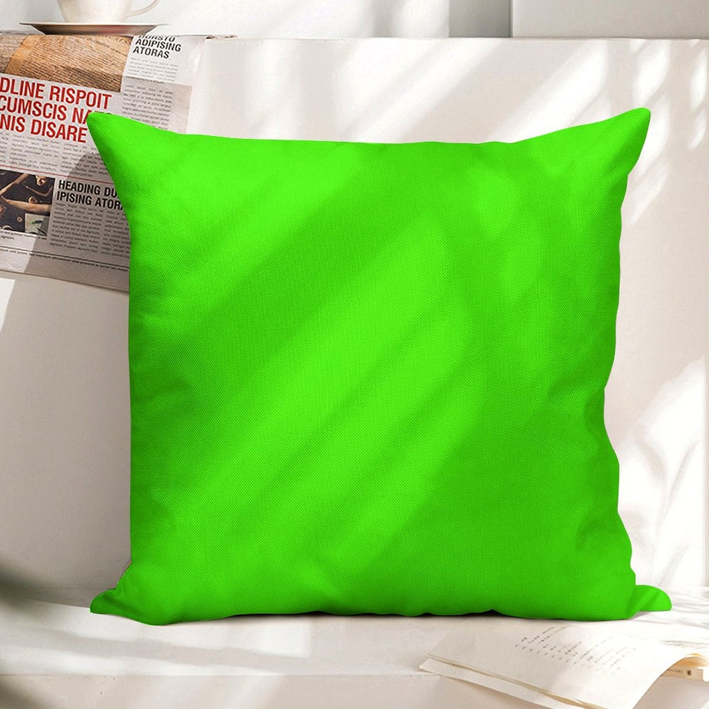 PLAIN SOLID COLOR NEON FLUROESCENT GREEN Linen Throw Pillow Cover