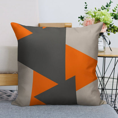 Orange And Grey Triangles Linen Throw Pillow Cover