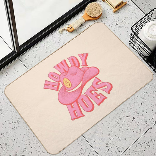 Howdy Hoes Pink Cowboy Cowgirl Rodeo Hat Preppy Aesthetic MEME HOWDY Y'ALL White Background Bath Mat
