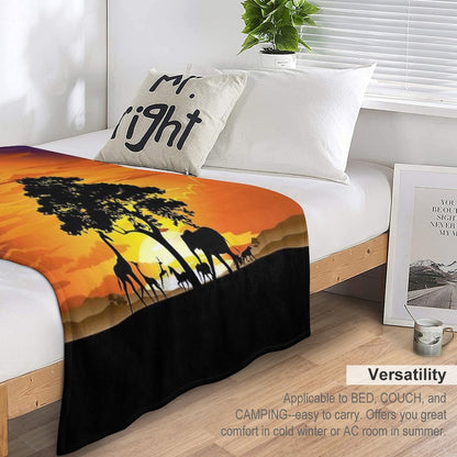 Wild Animals on African Savanna Sunset Throw Blanket