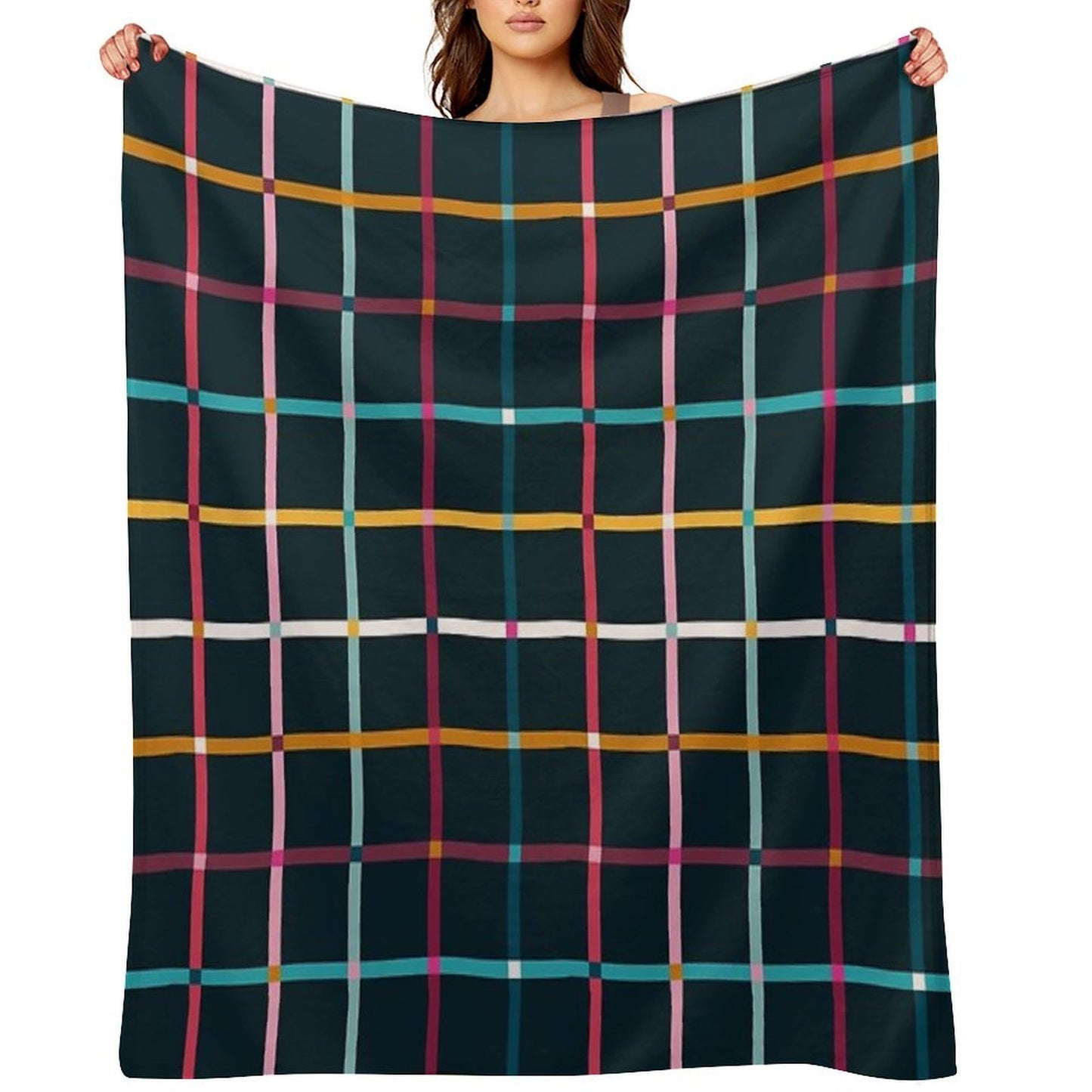 Hand Drawn Plaid Pattern Throw Blanket