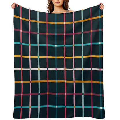Hand Drawn Plaid Pattern Throw Blanket